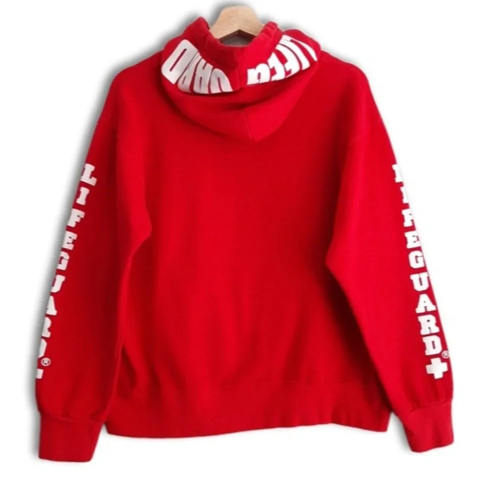 LIFEGUARD | Front Logo White Cross Comfy Hoodie Sweatshirt Red Sz M - Picture 10 of 14